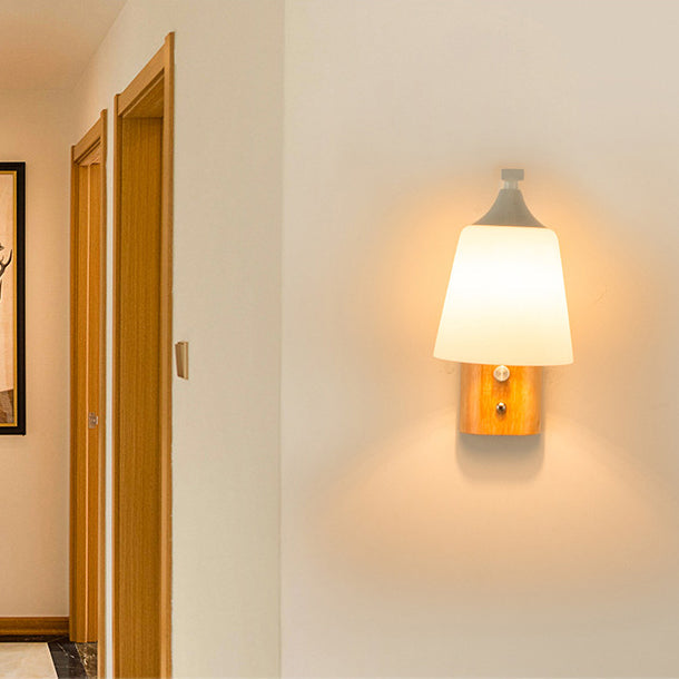 Cylindrical Round Wood Iron Wall Lamp