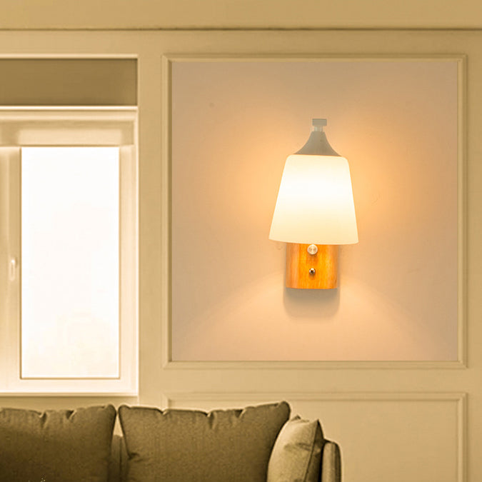 Cylindrical Round Wood Iron Wall Lamp