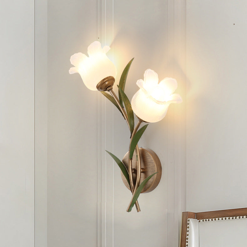 Floral Leaf Iron Glass Wall Lamp