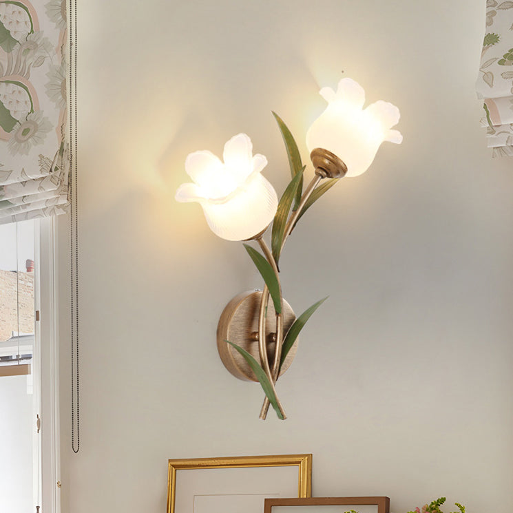 Floral Leaf Iron Glass Wall Lamp