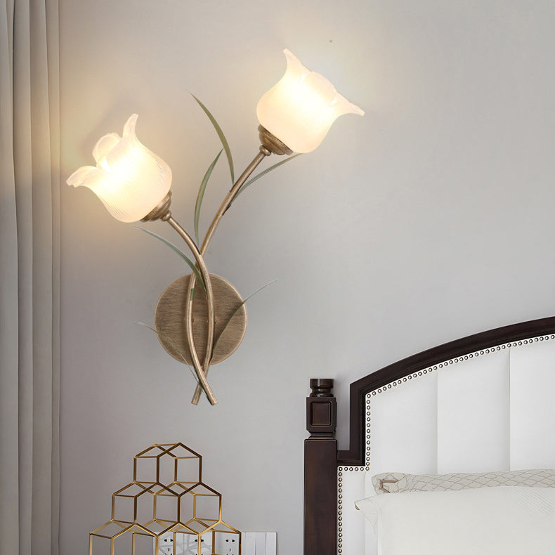 Floral Leaf Iron Glass Wall Lamp