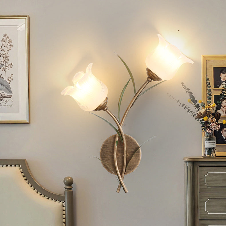 Floral Leaf Iron Glass Wall Lamp