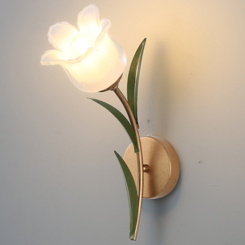 Floral Leaf Iron Glass Wall Lamp