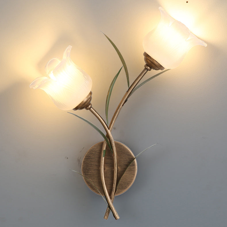 Floral Leaf Iron Glass Wall Lamp
