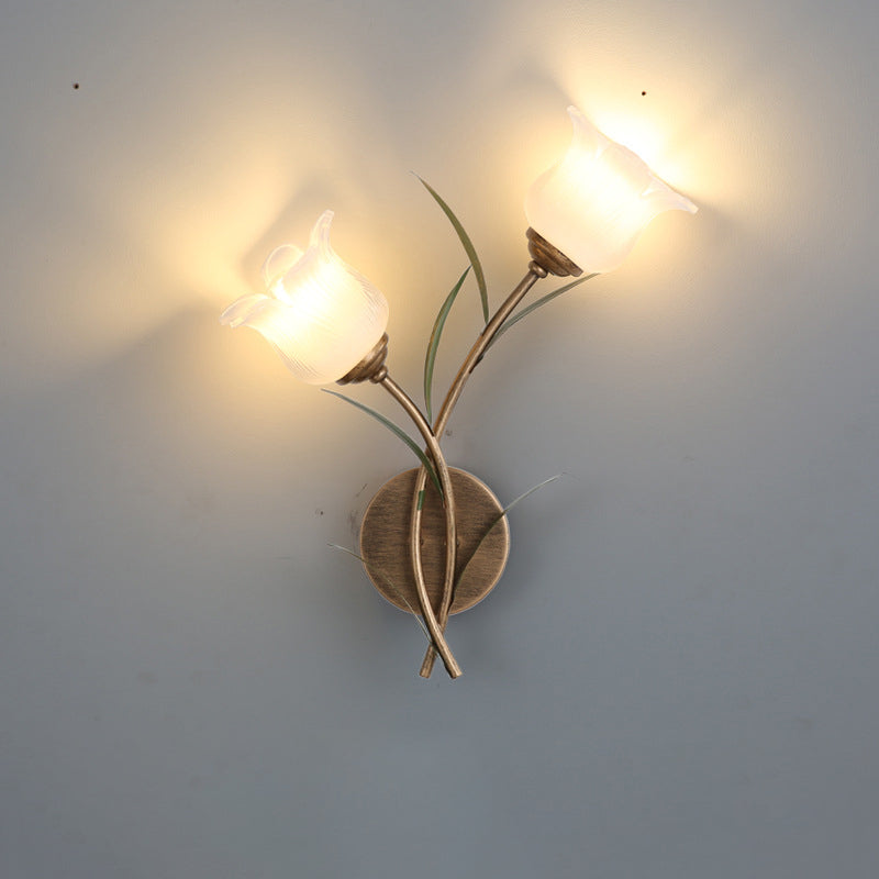 Floral Leaf Iron Glass Wall Lamp