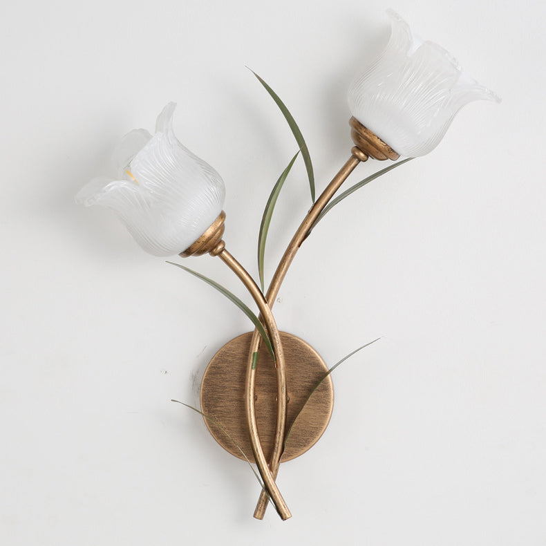 Floral Leaf Iron Glass Wall Lamp