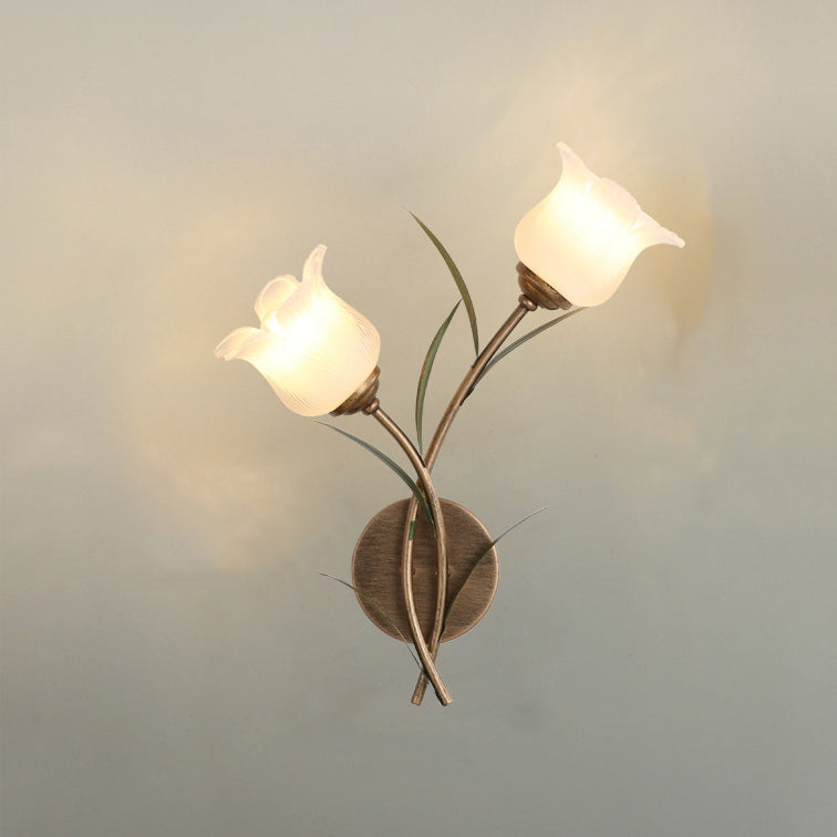 Floral Leaf Iron Glass Wall Lamp