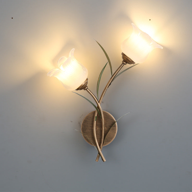 Floral Leaf Iron Glass Wall Lamp