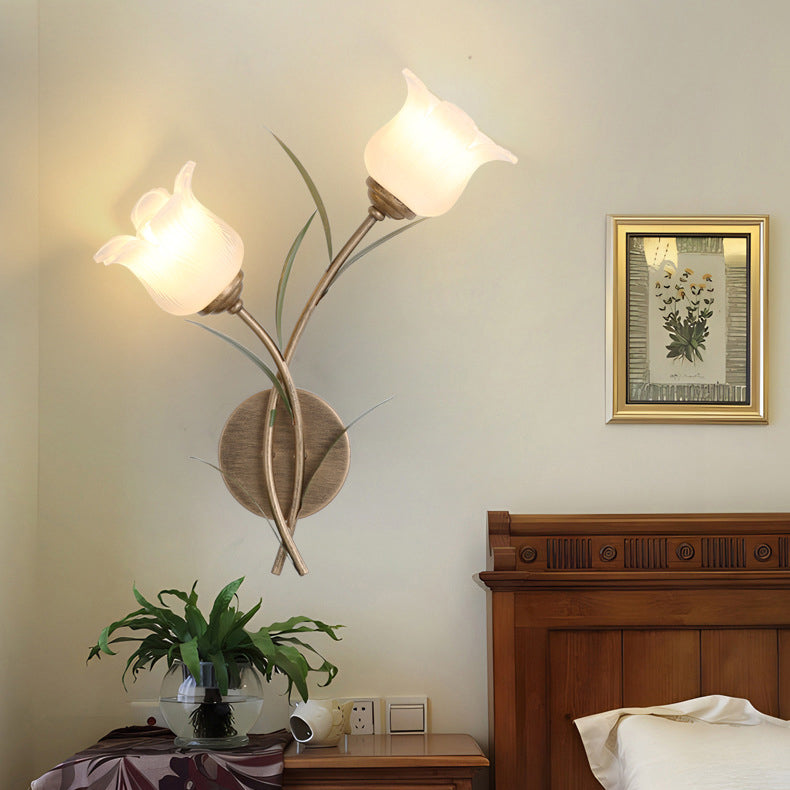 Floral Leaf Iron Glass Wall Lamp