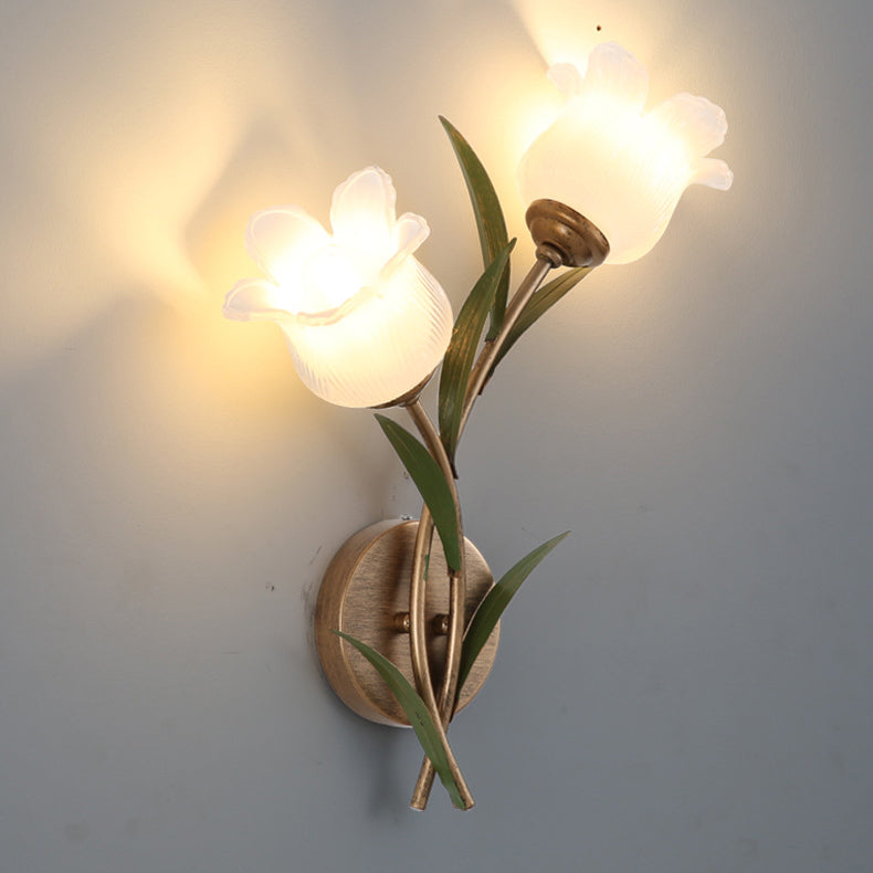 Floral Leaf Iron Glass Wall Lamp