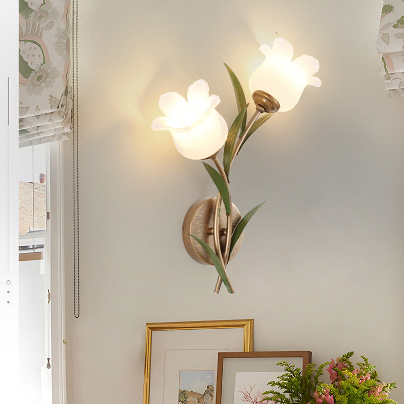 Floral Leaf Iron Glass Wall Lamp