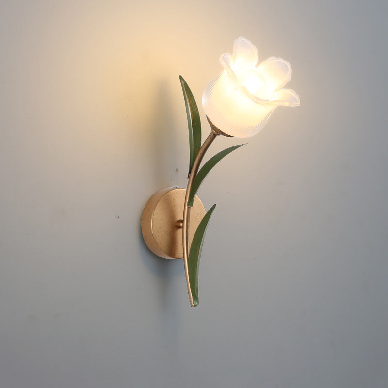 Floral Leaf Iron Glass Wall Lamp