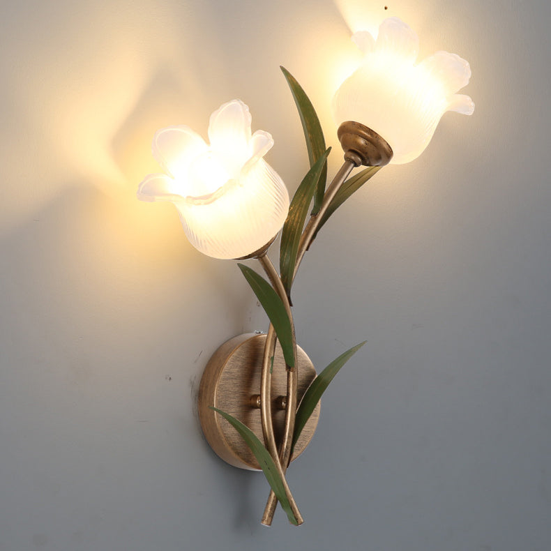Floral Leaf Iron Glass Wall Lamp