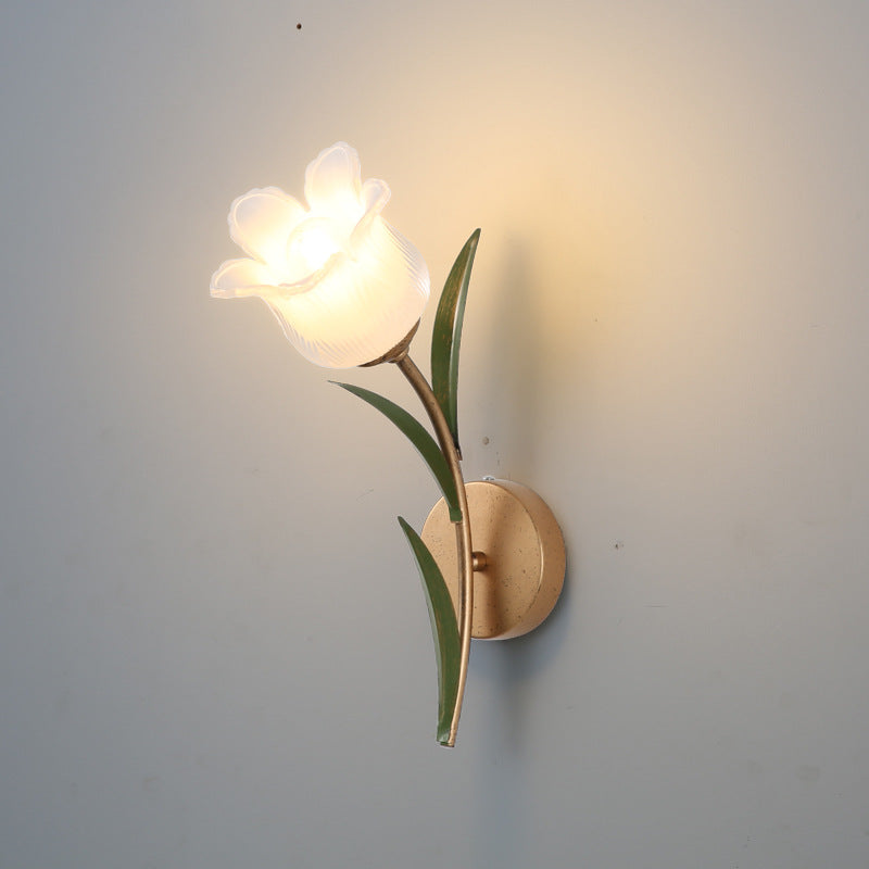 Floral Leaf Iron Glass Wall Lamp
