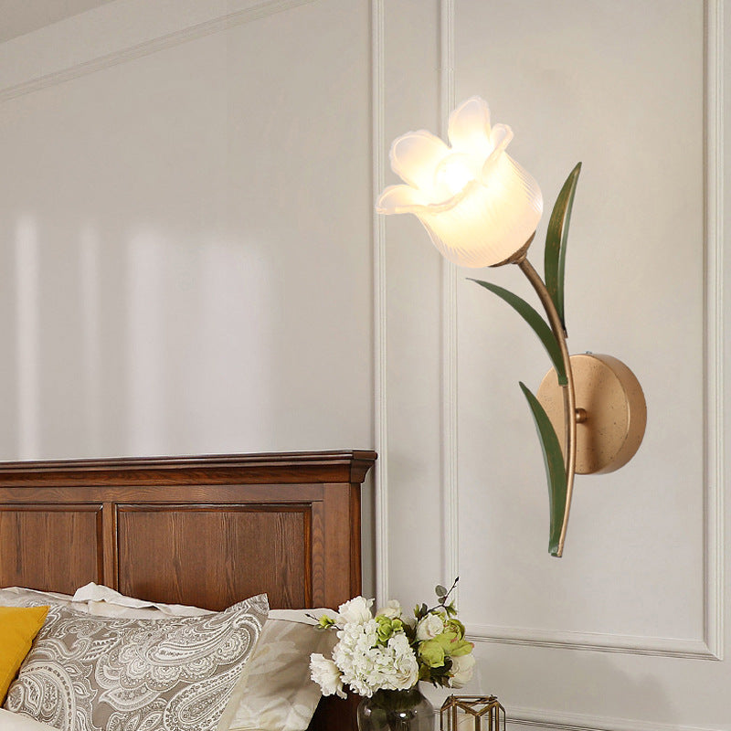 Floral Leaf Iron Glass Wall Lamp