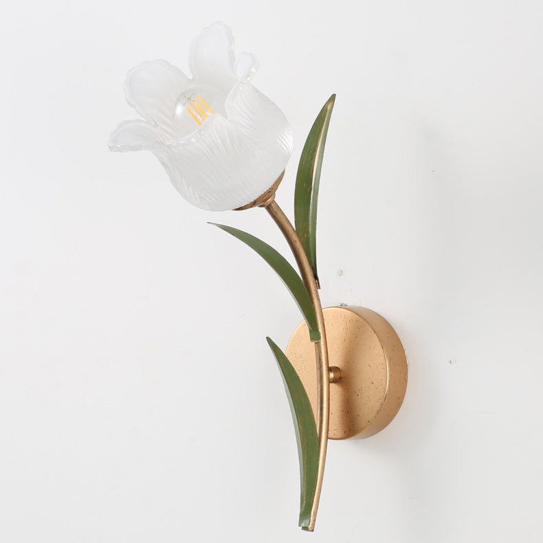Floral Leaf Iron Glass Wall Lamp