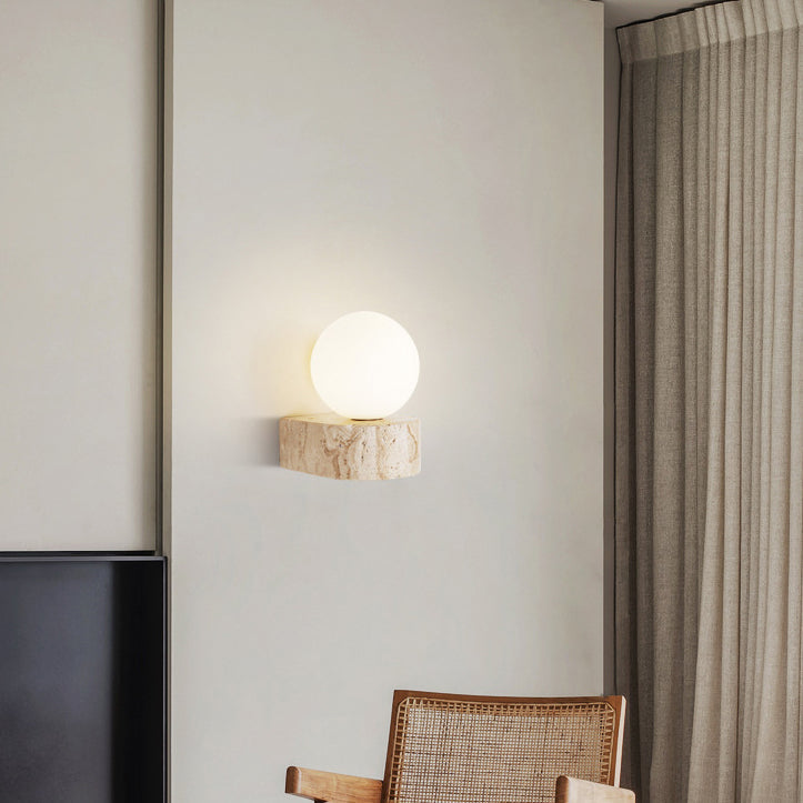 Round Globe Yellow Travertine Wall Lamp