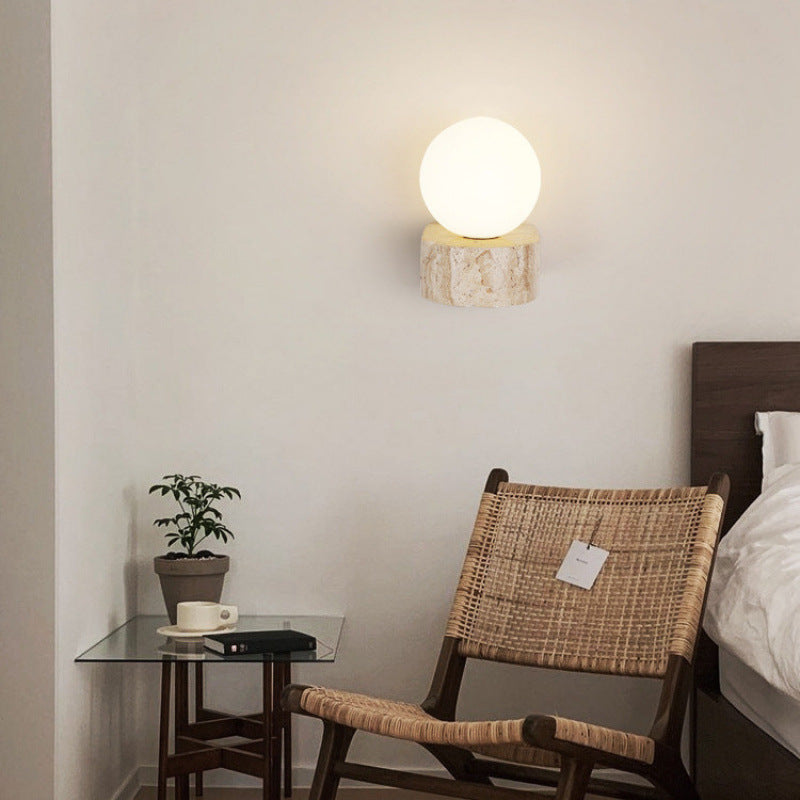 Round Globe Yellow Travertine Wall Lamp