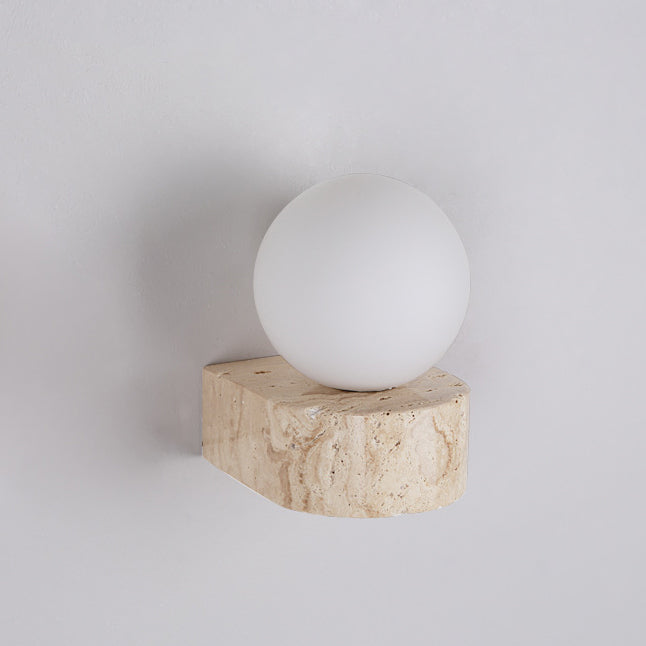Round Globe Yellow Travertine Wall Lamp