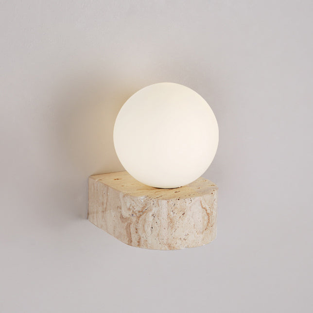 Round Globe Yellow Travertine Wall Lamp