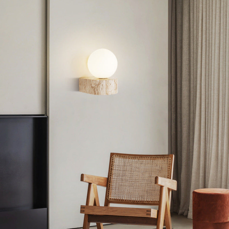 Round Globe Yellow Travertine Wall Lamp
