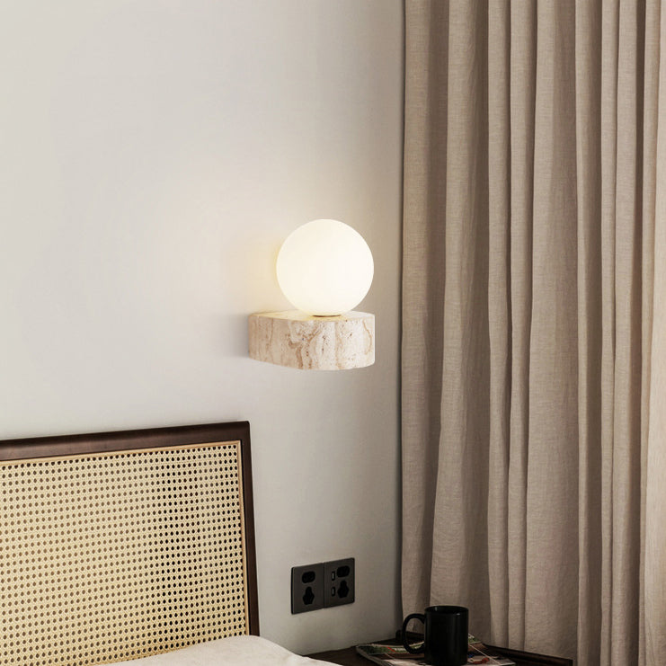 Round Globe Yellow Travertine Wall Lamp