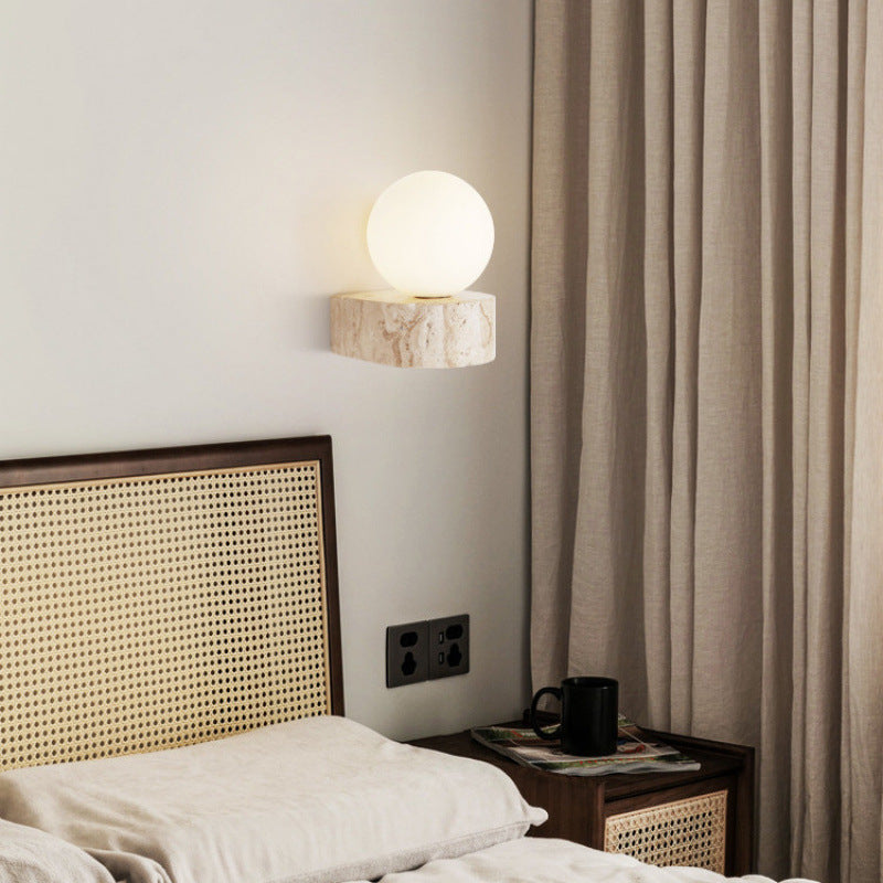 Round Globe Yellow Travertine Wall Lamp