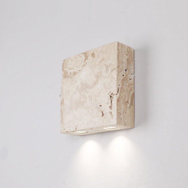 Square Yellow Travertine Glass 2-Light Wall Lamp