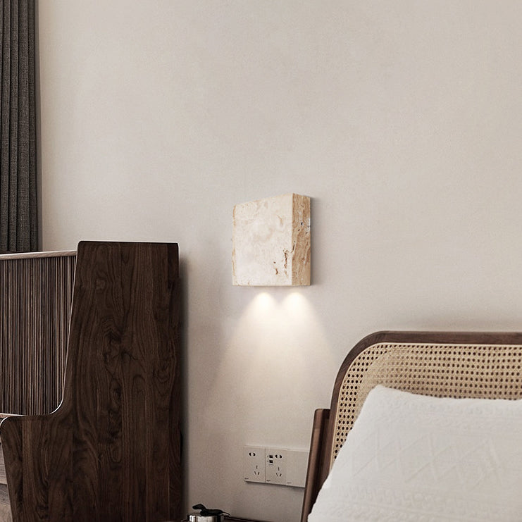 Square Yellow Travertine Glass 2-Light Wall Lamp
