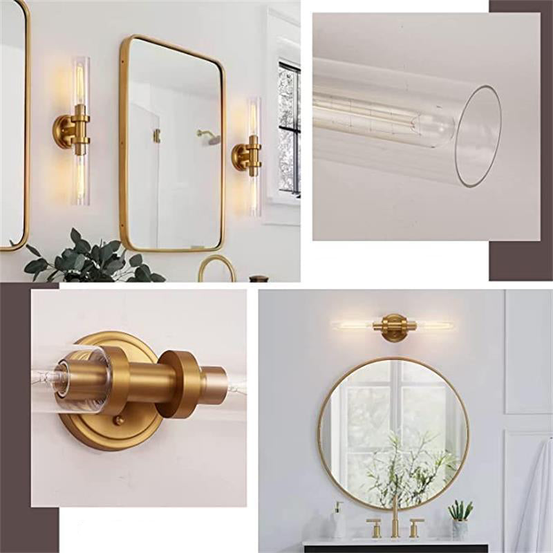 Cylinder Glass Iron Vanity 2-Light Wall Lamp