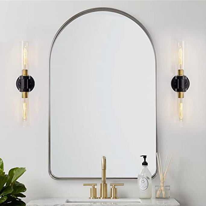 Cylinder Glass Iron Vanity 2-Light Wall Lamp