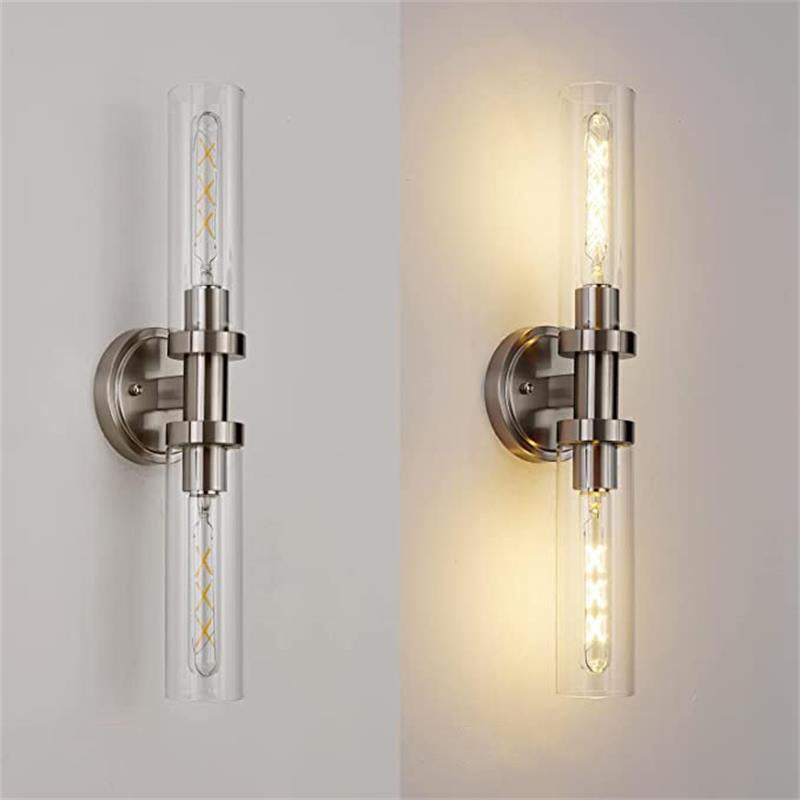 Cylinder Glass Iron Vanity 2-Light Wall Lamp