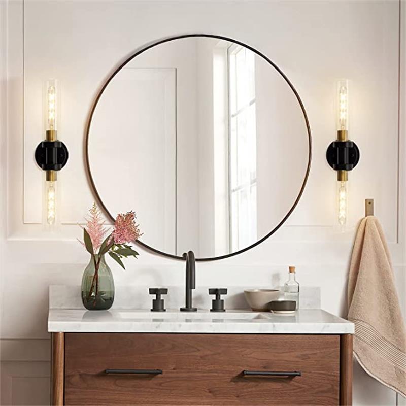 Cylinder Glass Iron Vanity 2-Light Wall Lamp