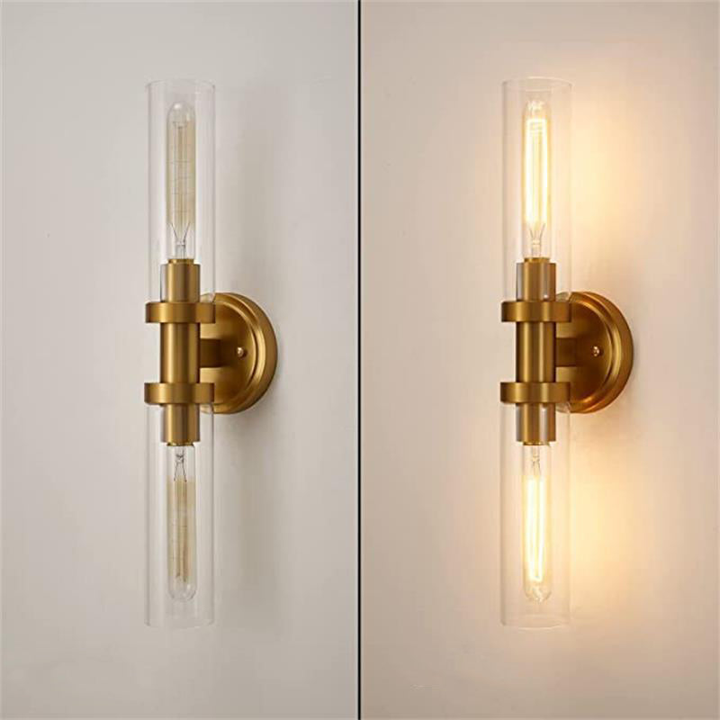 Cylinder Glass Iron Vanity 2-Light Wall Lamp