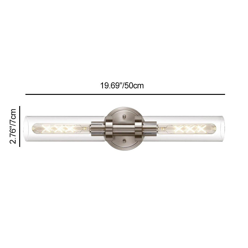 Cylinder Glass Iron Vanity 2-Light Wall Lamp