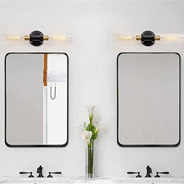 Cylinder Glass Iron Vanity 2-Light Wall Lamp