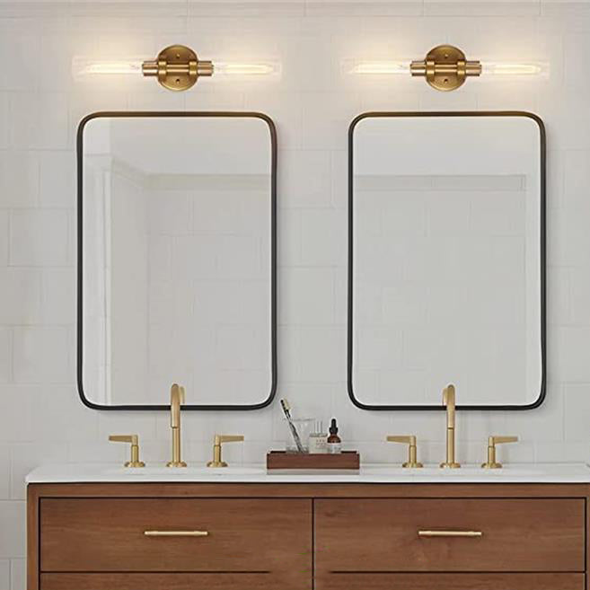 Cylinder Glass Iron Vanity 2-Light Wall Lamp