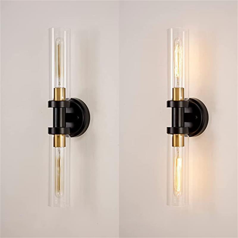Cylinder Glass Iron Vanity 2-Light Wall Lamp