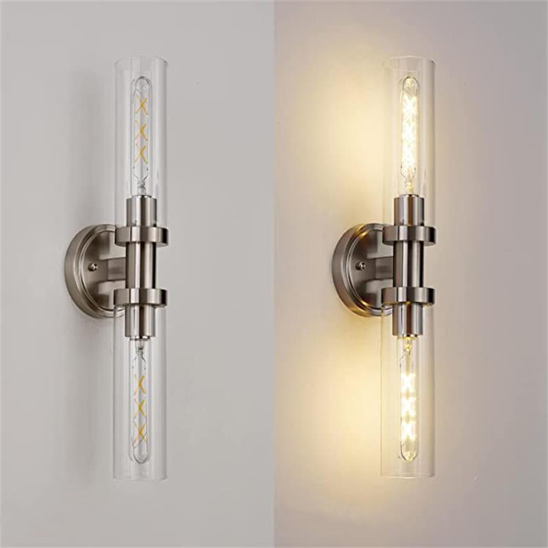 Cylinder Glass Iron Vanity 2-Light Wall Lamp