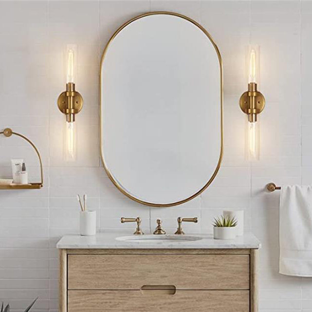 Cylinder Glass Iron Vanity 2-Light Wall Lamp
