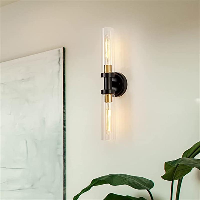 Cylinder Glass Iron Vanity 2-Light Wall Lamp