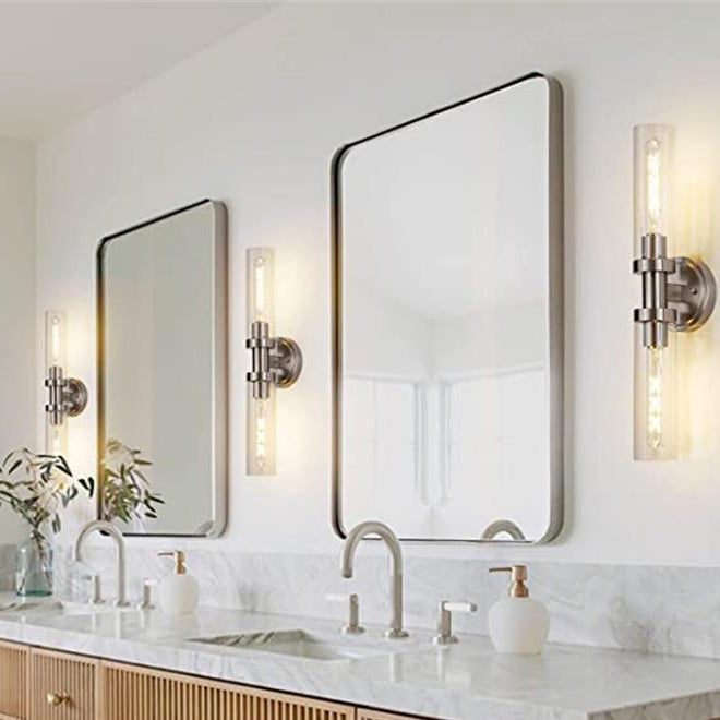 Cylinder Glass Iron Vanity 2-Light Wall Lamp