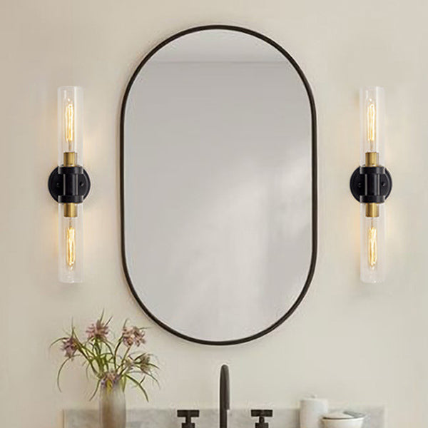 Cylinder Glass Iron Vanity 2-Light Wall Lamp