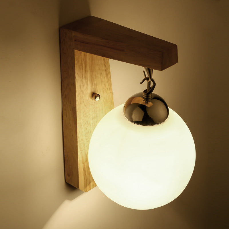 Globe Rectangle Rubberwood Hardware Wall Lamp