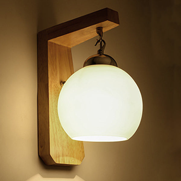 Globe Rectangle Rubberwood Hardware Wall Lamp