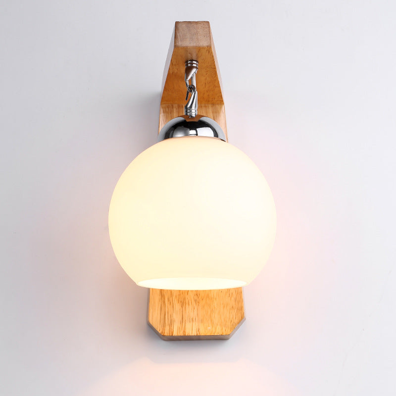 Globe Rectangle Rubberwood Hardware Wall Lamp