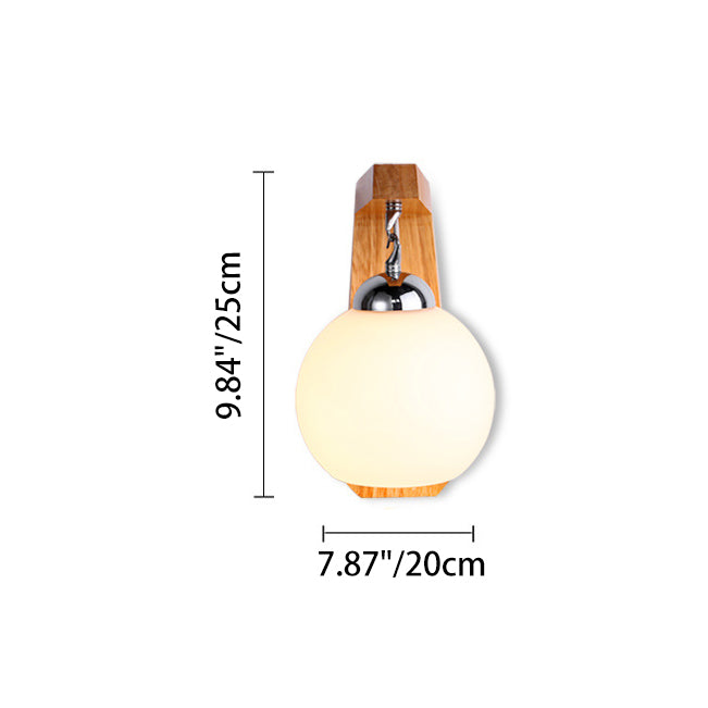 Globe Rectangle Rubberwood Hardware Wall Lamp