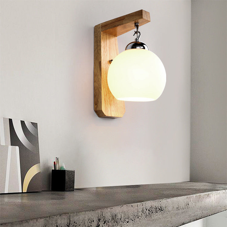 Globe Rectangle Rubberwood Hardware Wall Lamp