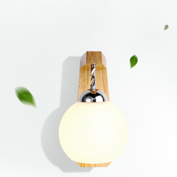 Globe Rectangle Rubberwood Hardware Wall Lamp
