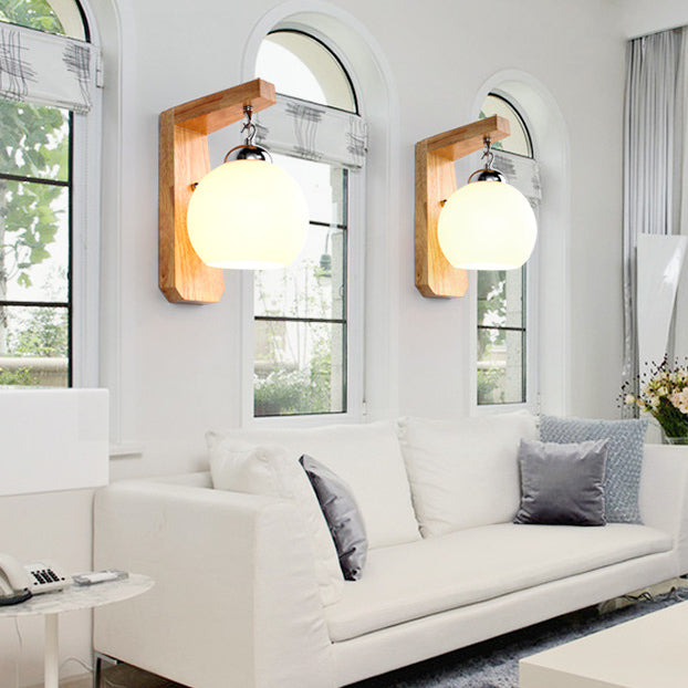 Globe Rectangle Rubberwood Hardware Wall Lamp